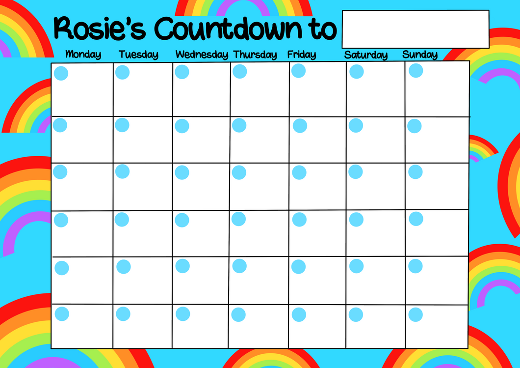 Rainbow Countdown Whiteboard (monthly design)