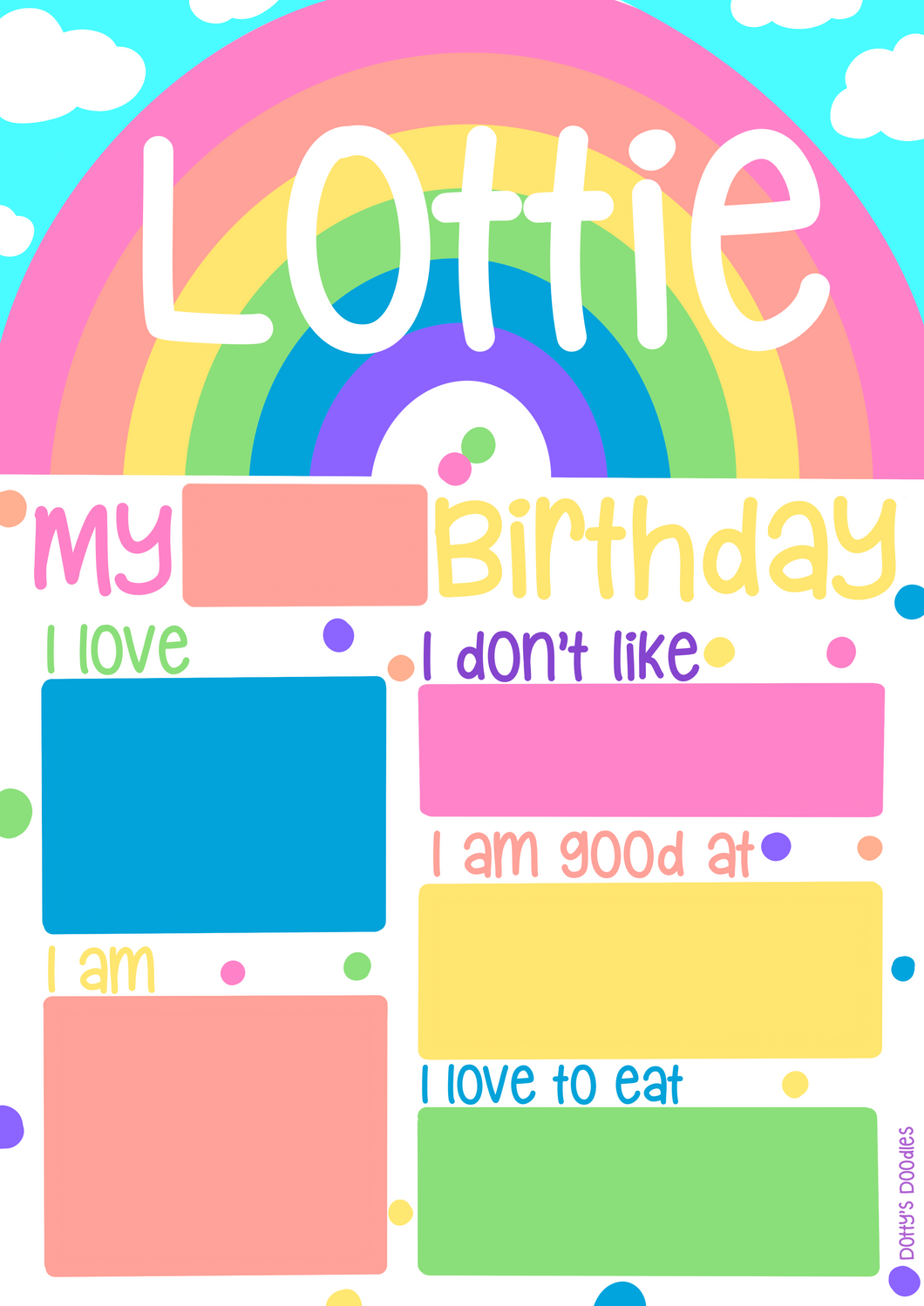 Rainbow Birthday Whiteboard (different colours available)