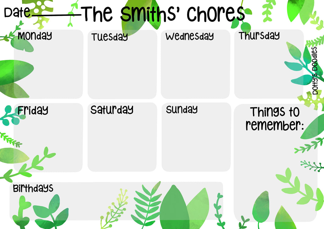 Personalised Chores Whiteboard
